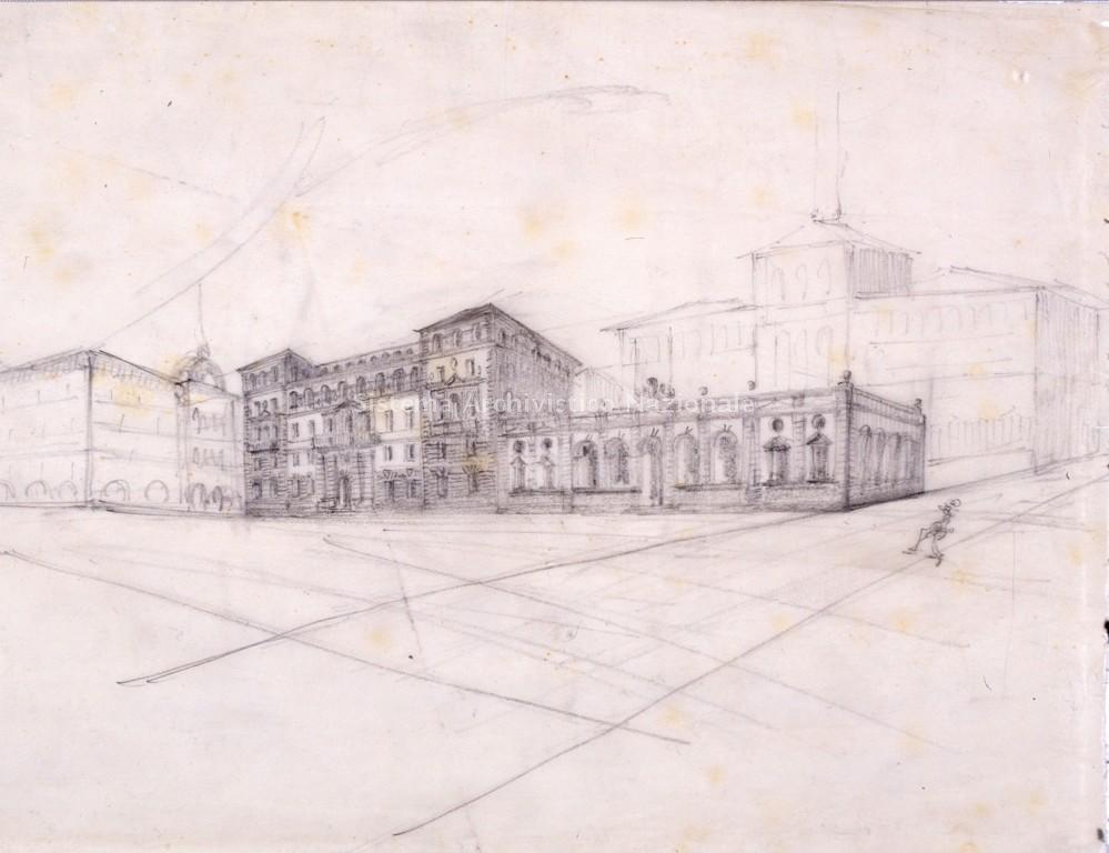  Schizzo prospettico per la palestra dell\'Opera Nazionale Balilla progettata dall\'architetto Giuseppe Crosa di Vergagni, Genova 1928 